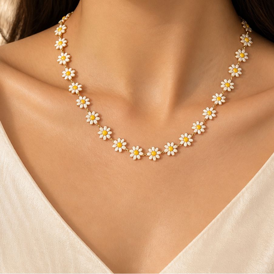 Gold Daisy Flower Chain Necklace