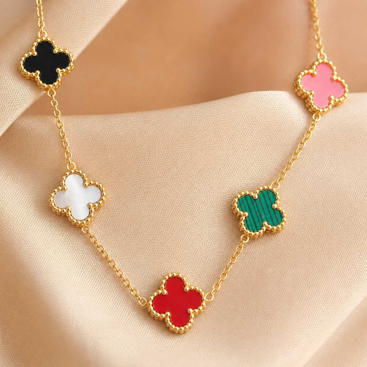 Multicolour Clover Station Necklace