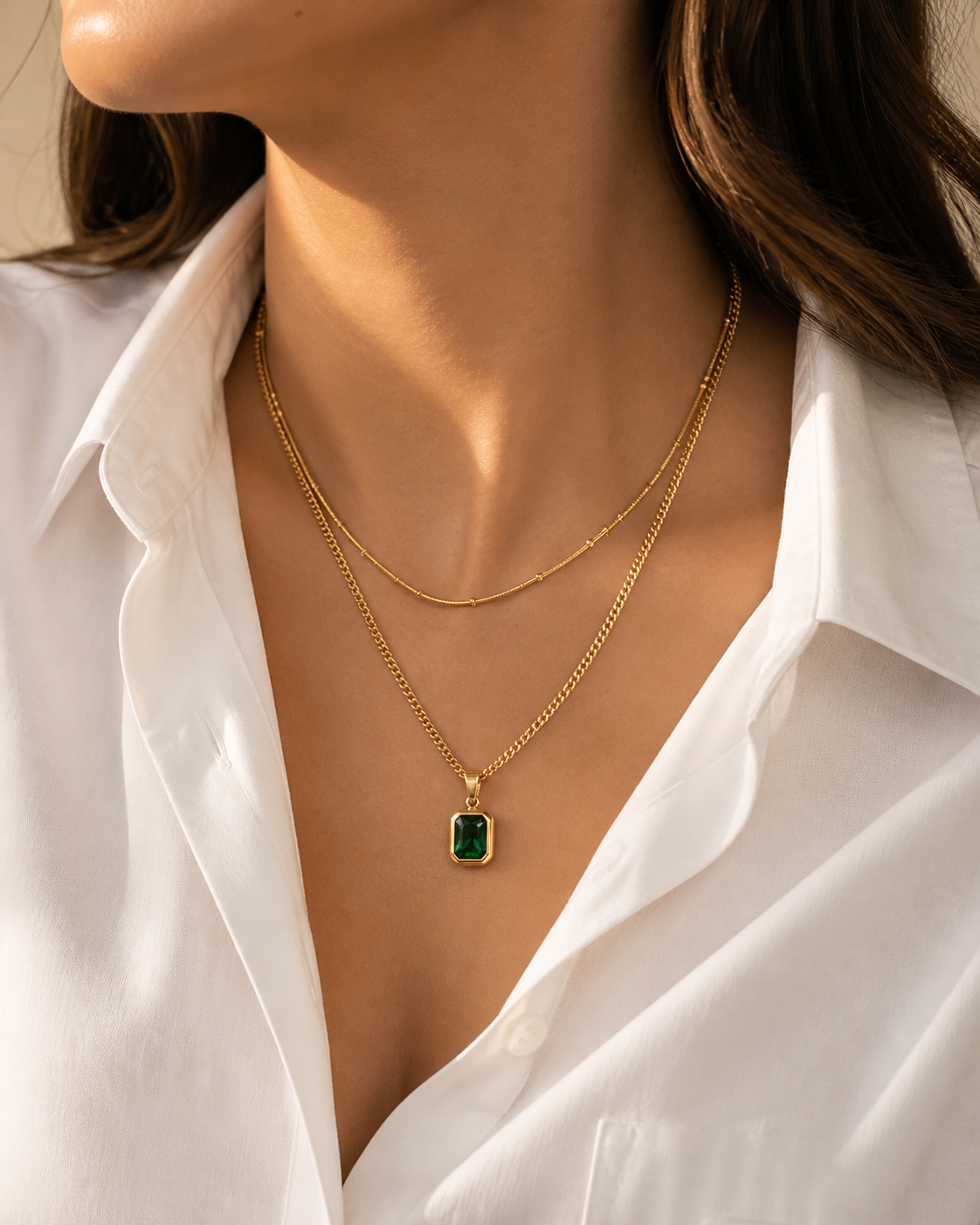 Emerald Green Stone Layered Necklace