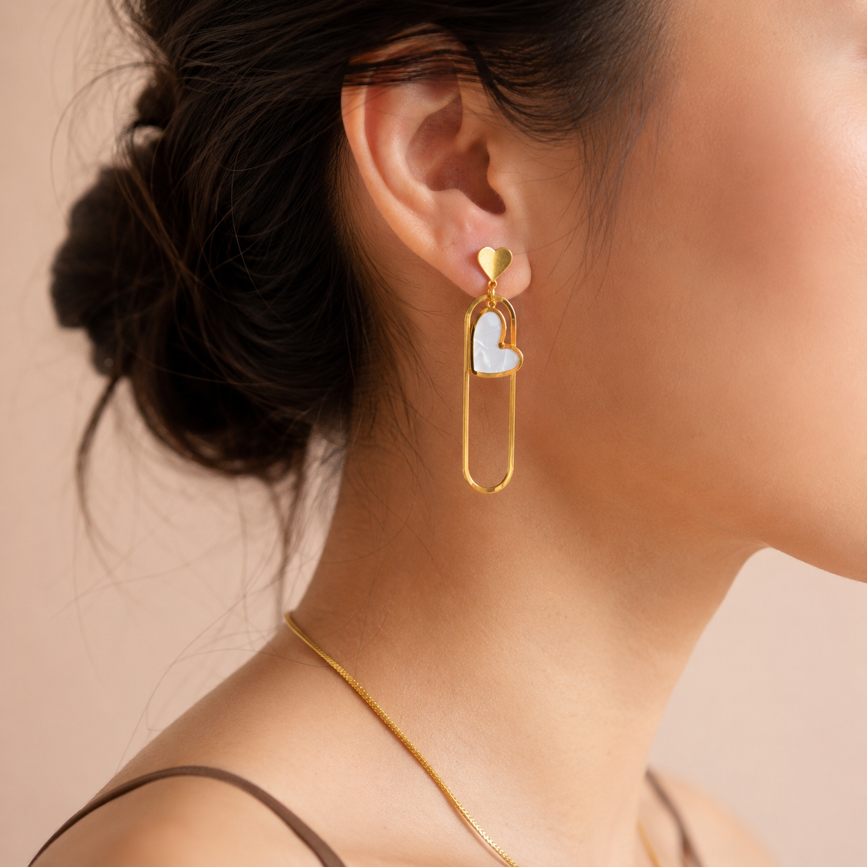 Gold Heart Paperclip Drop Earrings