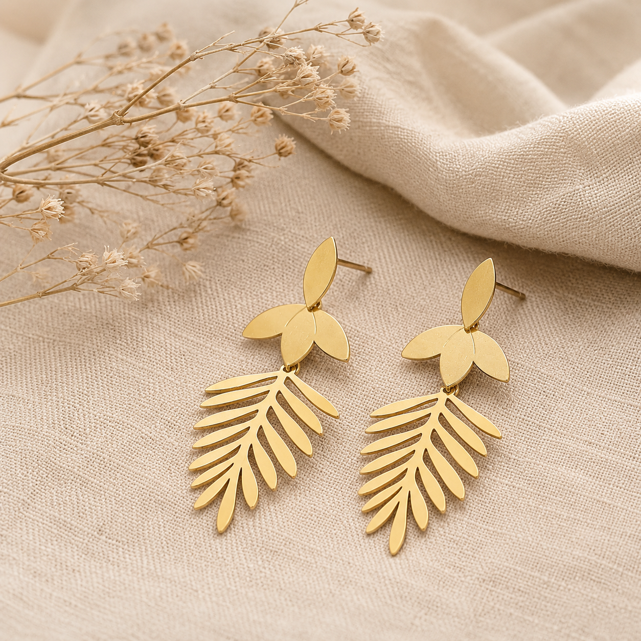 Gold Leaf Cascade Drop Earrings
