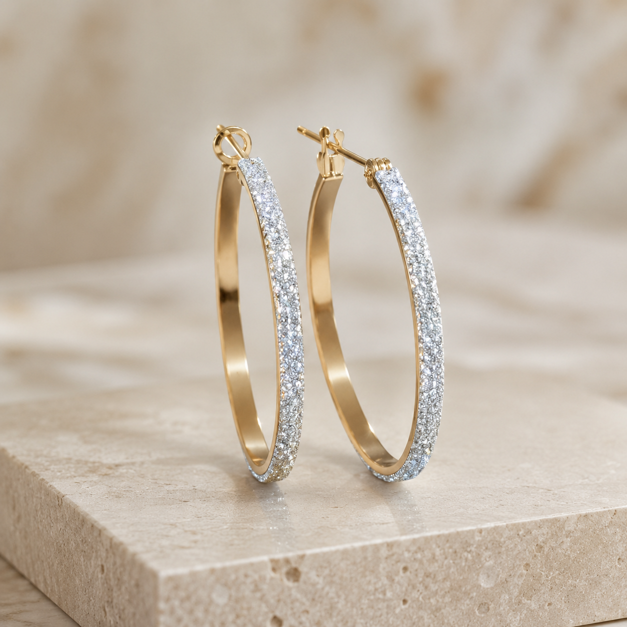 Gold Glitter Hoop Earrings