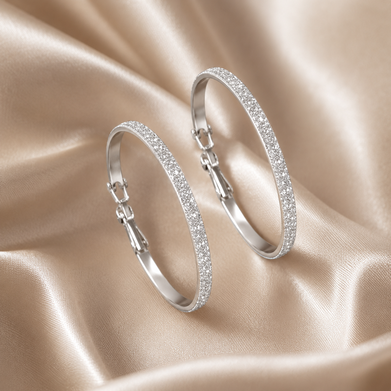 Silver Glitter Hoop Earrings