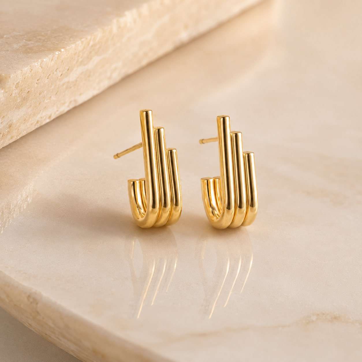 Gold Multi-Bar Huggie Earrings