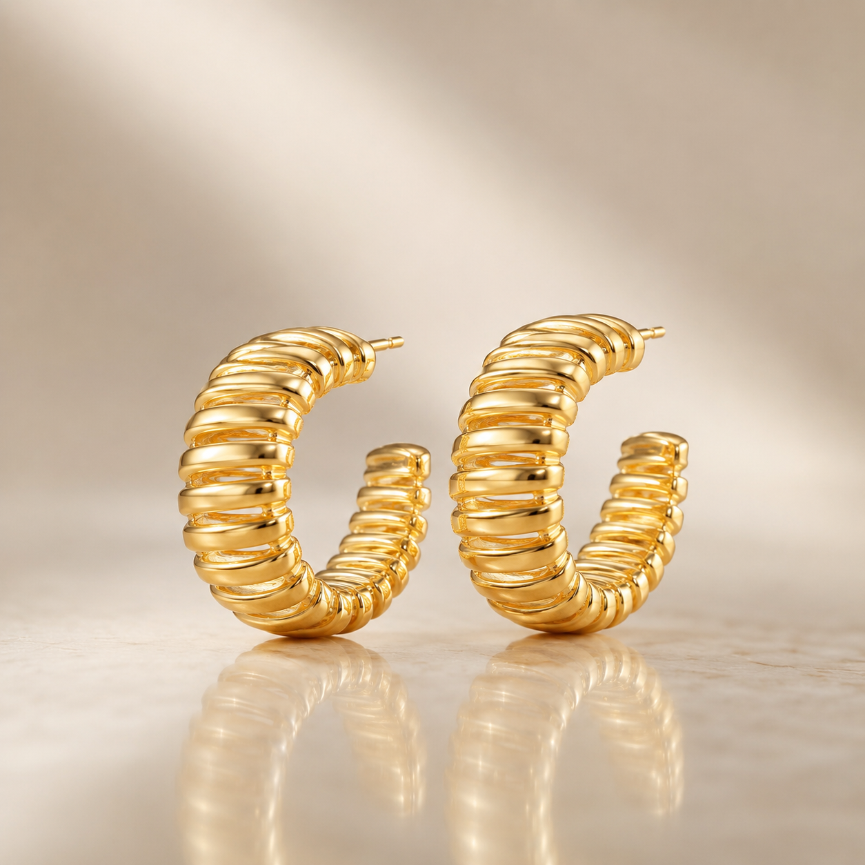 Ribbed Gold Hoop Earrings