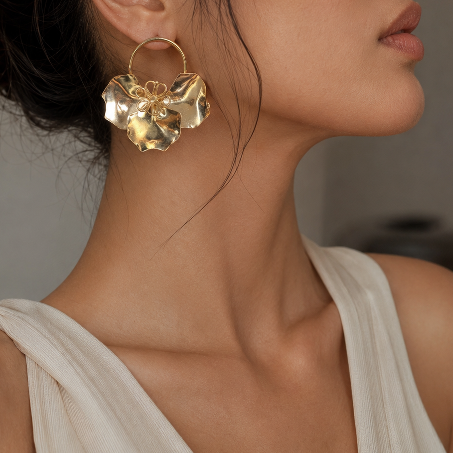 Gold Flower Hoop Earrings
