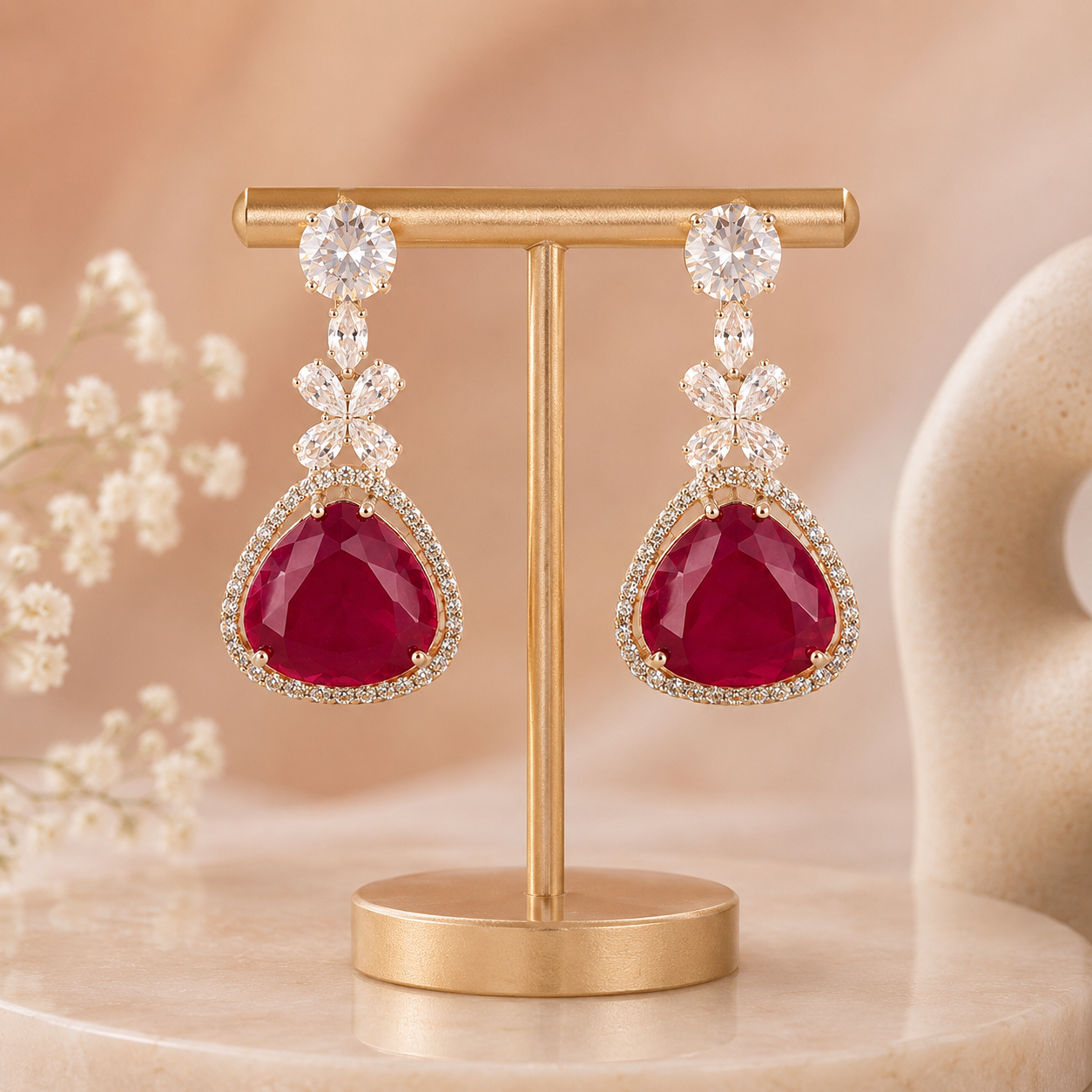 Ruby Crystal Triangle Drop Earrings