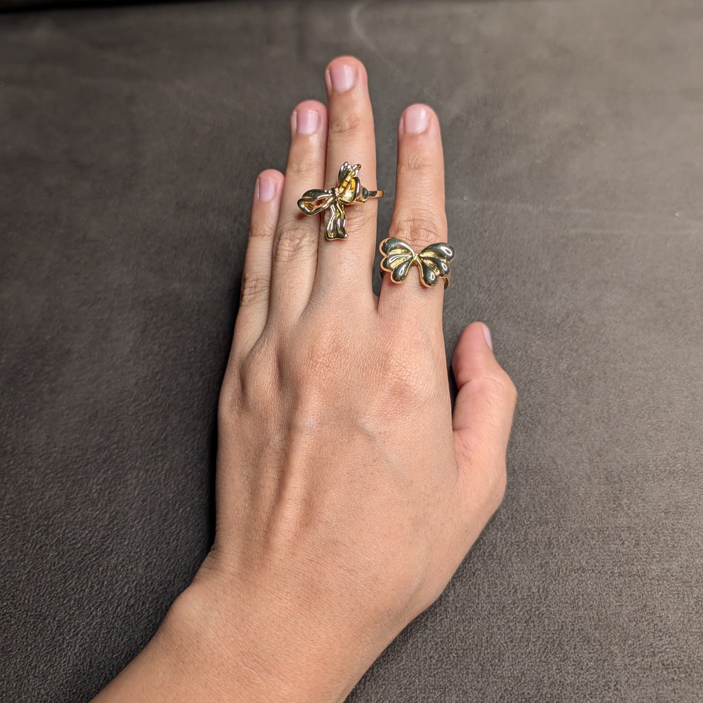 Gold Bow Ring Combo — Set of 2