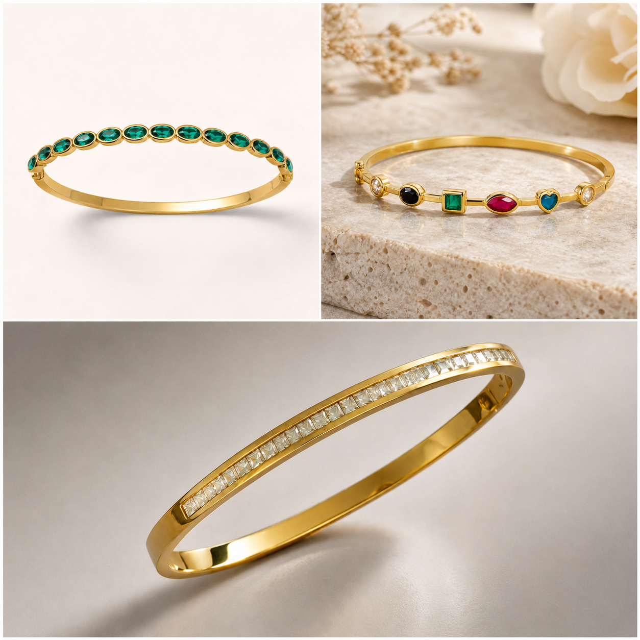 The Chic Woman ✨ — Set of 3 Crystal Gold Bangles