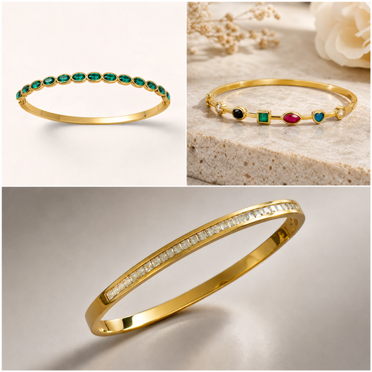 The Chic Woman ✨ — Set of 3 Crystal Gold Bangles