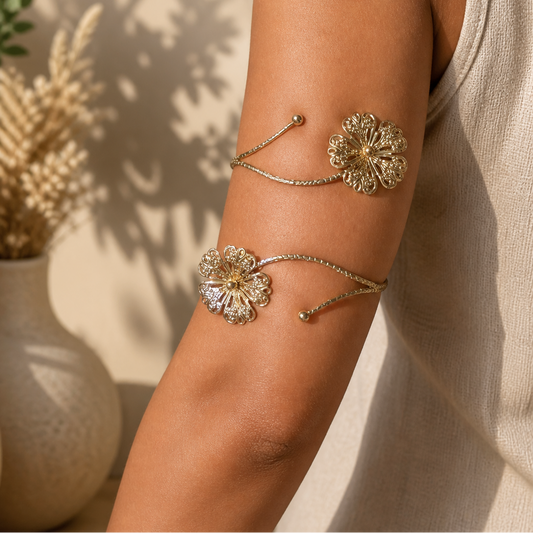 Gold Double Flower Arm Cuff