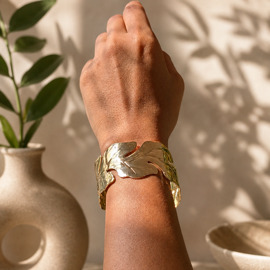 Gold Leaf Wrist Cuff Bracelet