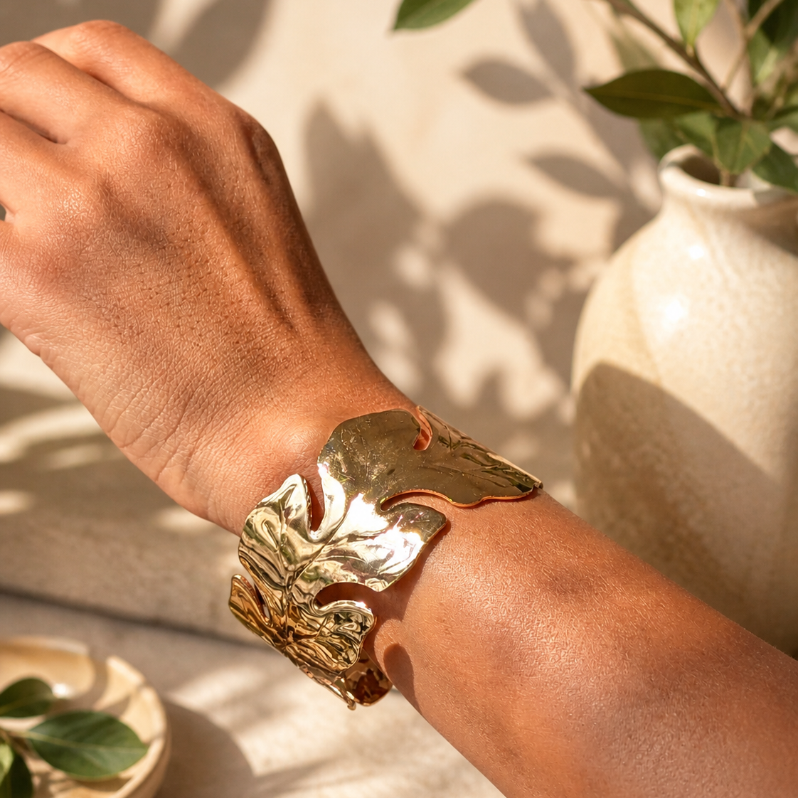 Gold Leaf Wrist Cuff Bracelet