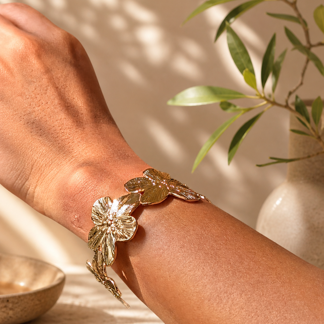 Gold Floral Cuff Bracelet