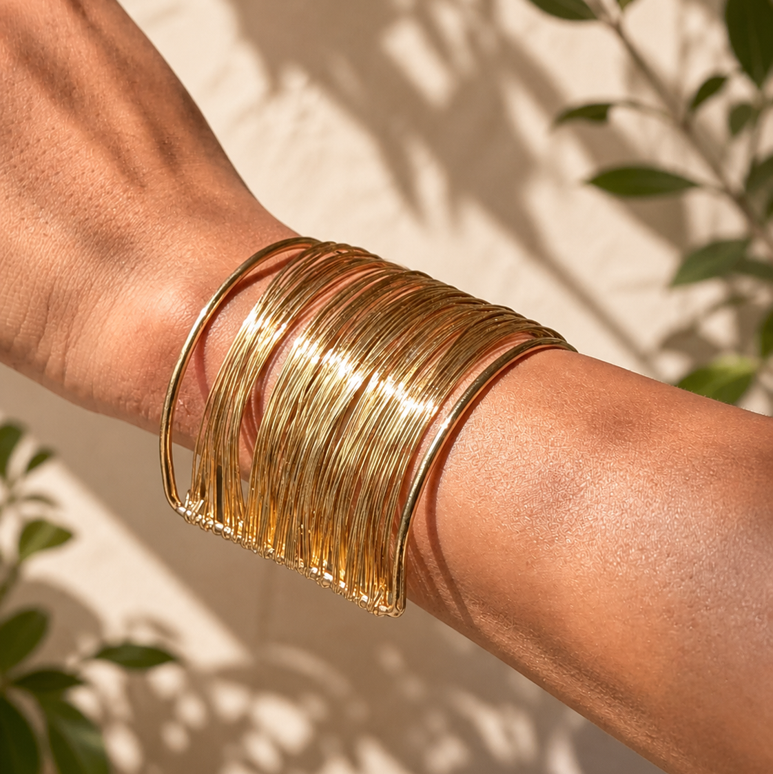 Gold Multi-Wire Stacked Cuff Bracelet