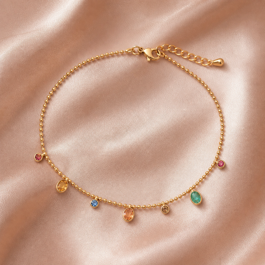 Anti-Tarnish Gold Chain Bracelet with Multicolour Charms