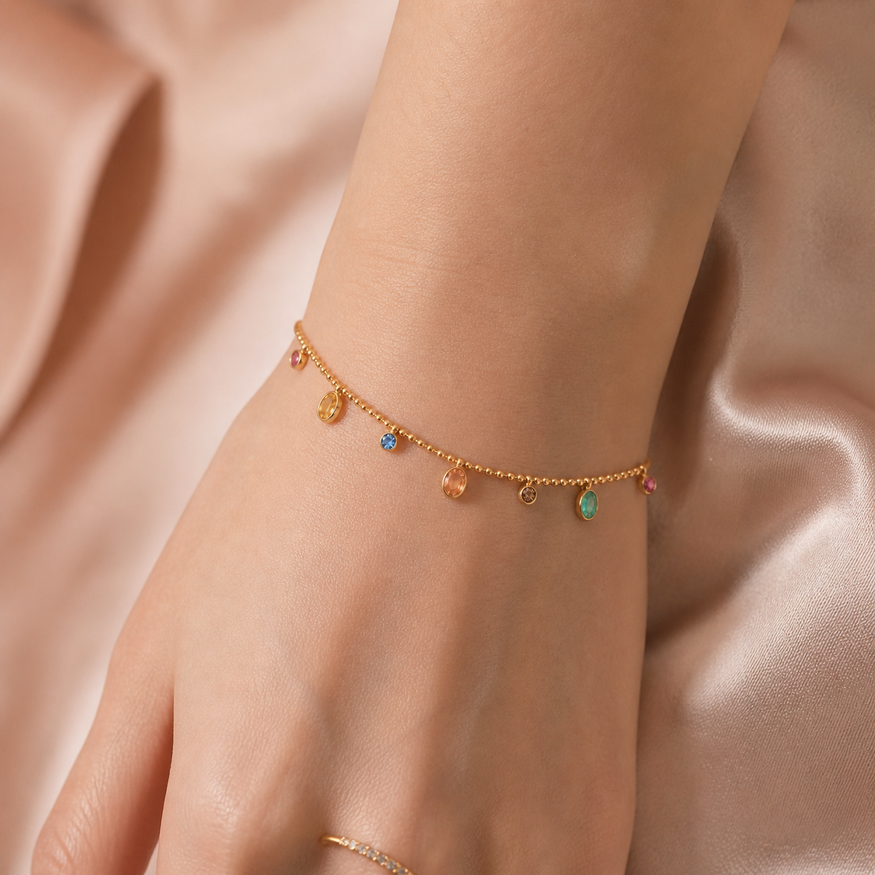 Anti-Tarnish Gold Chain Bracelet with Multicolour Charms