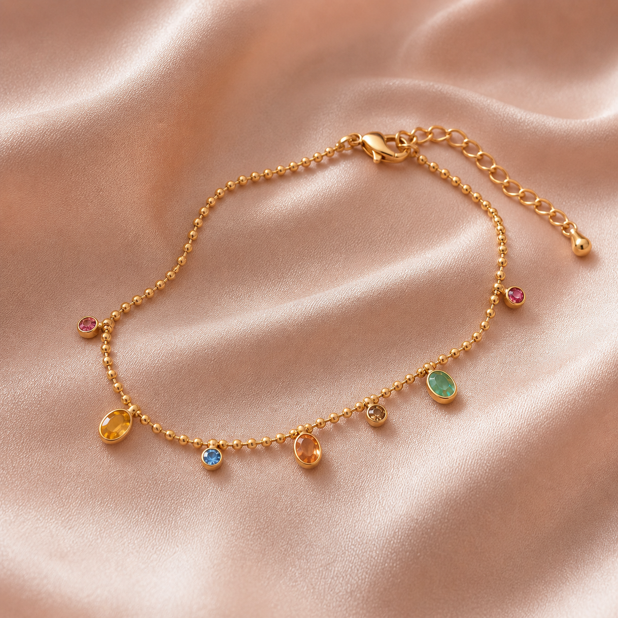 Anti-Tarnish Gold Chain Bracelet with Multicolour Charms