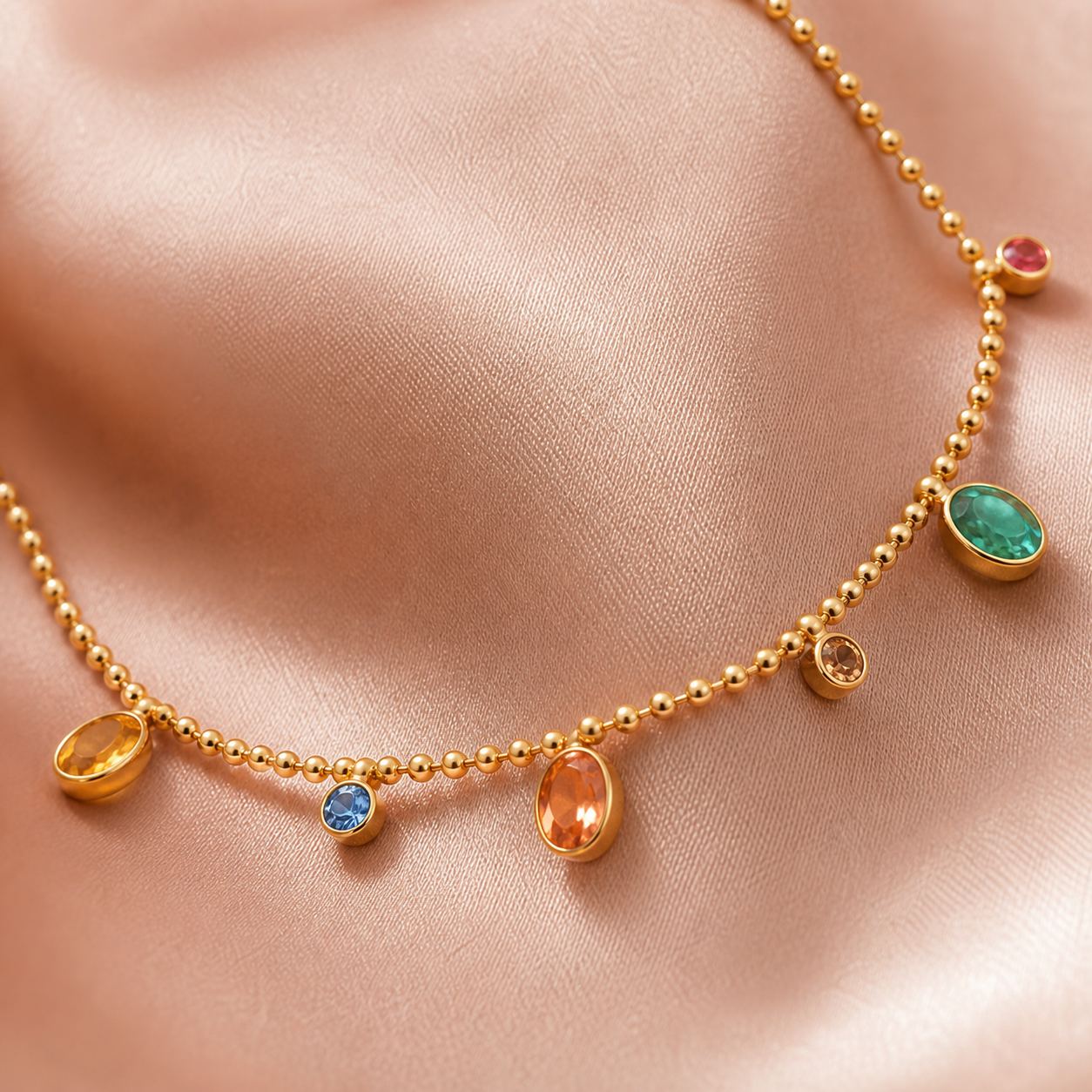 Anti-Tarnish Gold Chain Bracelet with Multicolour Charms