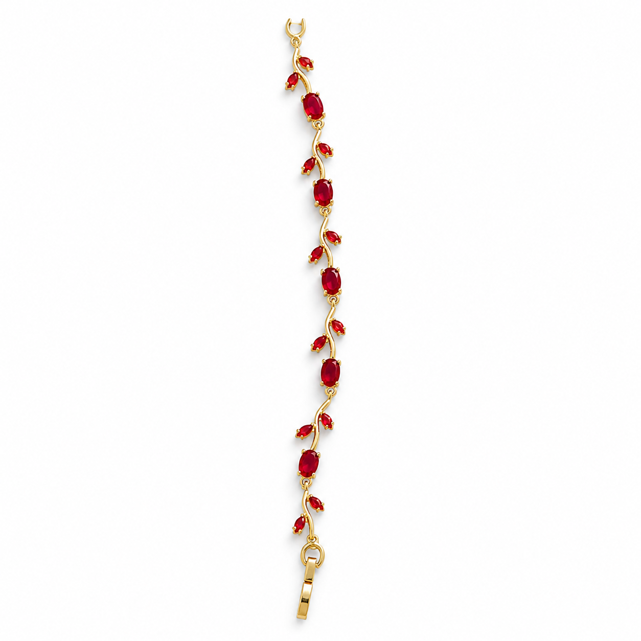 Anti-Tarnish Gold Tulip Ruby Red Stone Tennis Bracelet