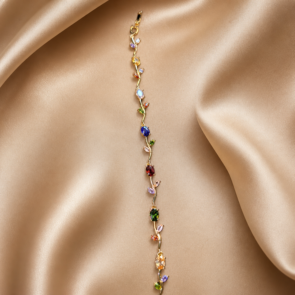 Anti-Tarnish Gold Tulip Multicolour Stone Tennis Bracelet