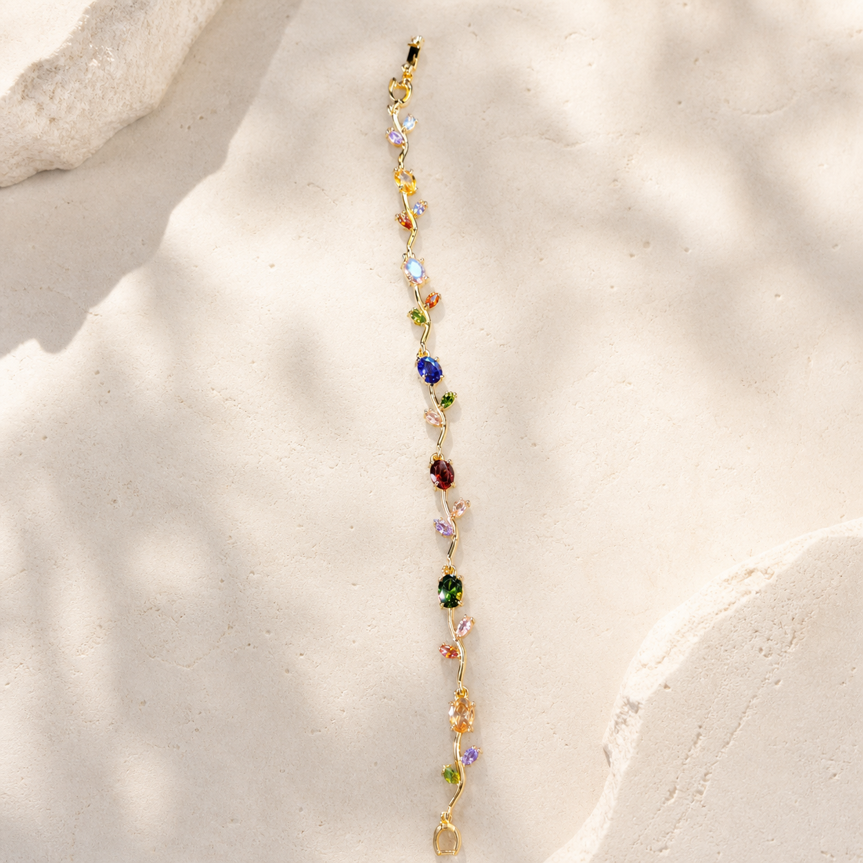 Anti-Tarnish Gold Tulip Multicolour Stone Tennis Bracelet