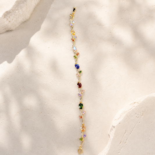 Anti-Tarnish Gold Tulip Multicolour Stone Tennis Bracelet