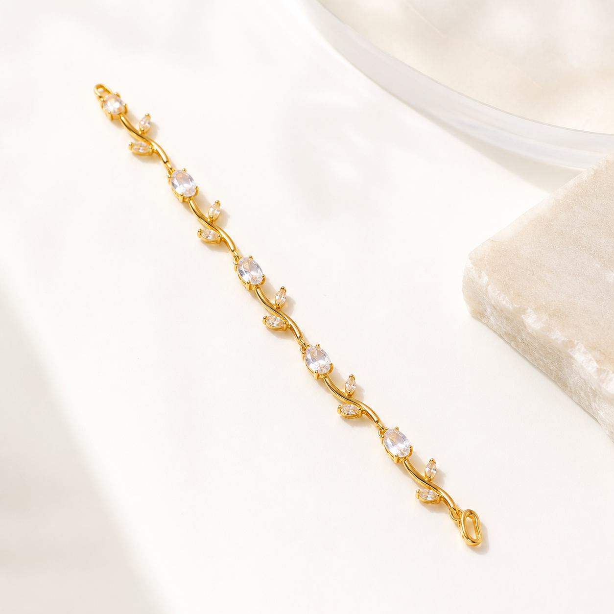 Anti-Tarnish Gold Tulip Crystal Clear Stone Tennis Bracelet