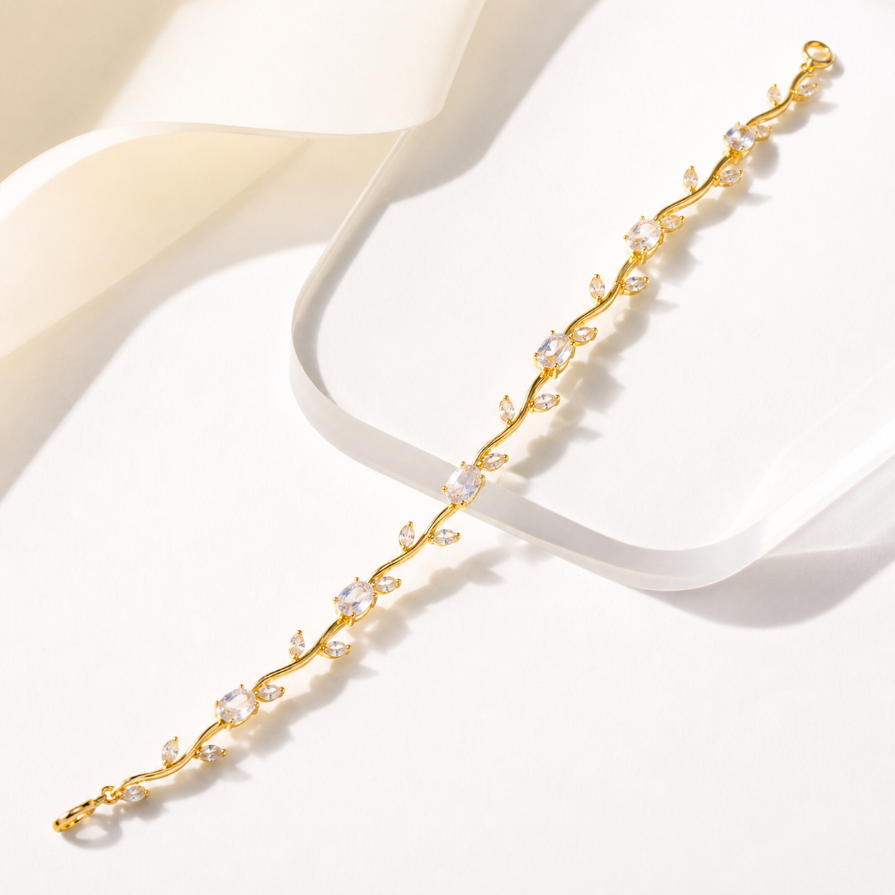 Anti-Tarnish Gold Tulip Crystal Clear Stone Tennis Bracelet