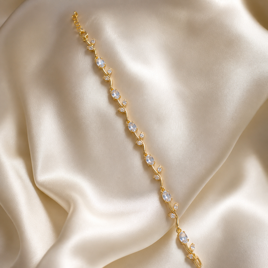 Anti-Tarnish Gold Tulip Crystal Clear Stone Tennis Bracelet