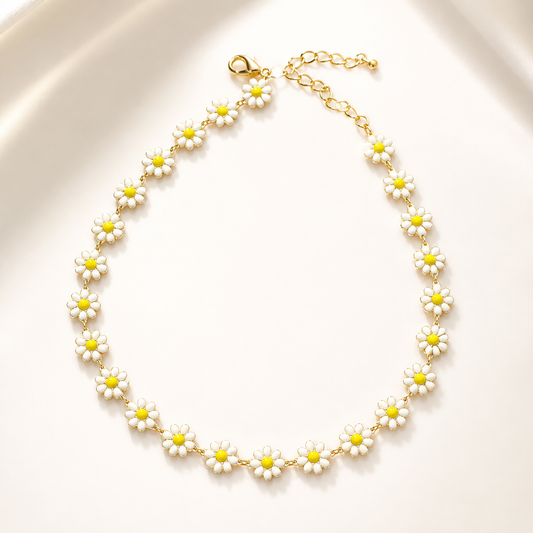 Gold Daisy Flower Chain Necklace