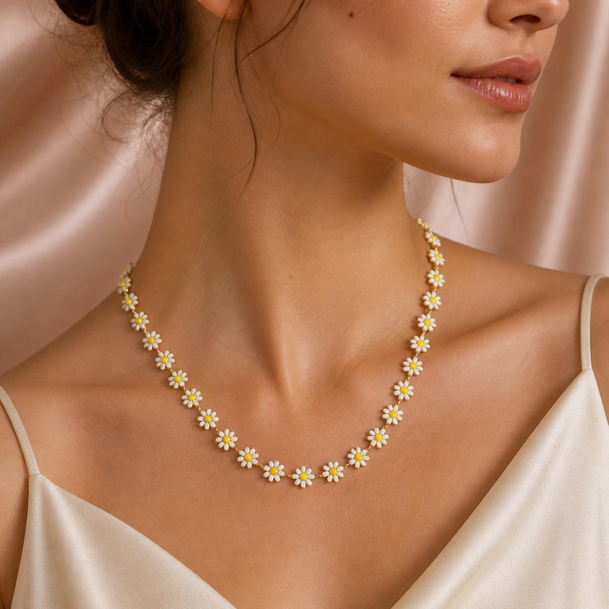Gold Daisy Flower Chain Necklace