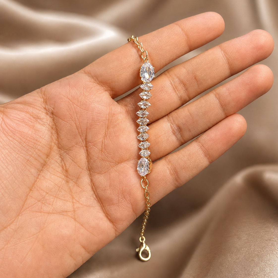 Gold Crystal Stone Bracelet - Set of 6