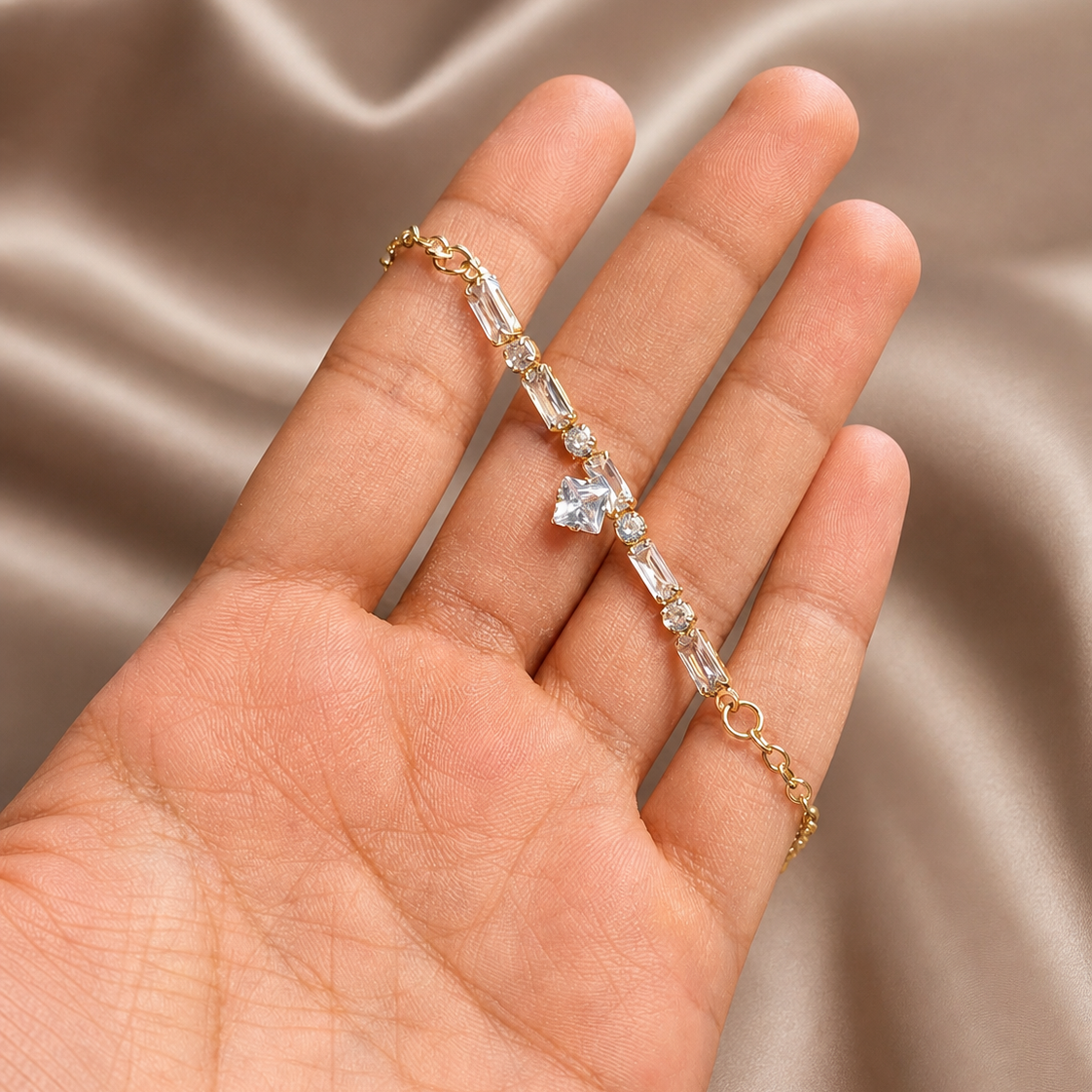 Gold Crystal Stone Bracelet - Set of 6