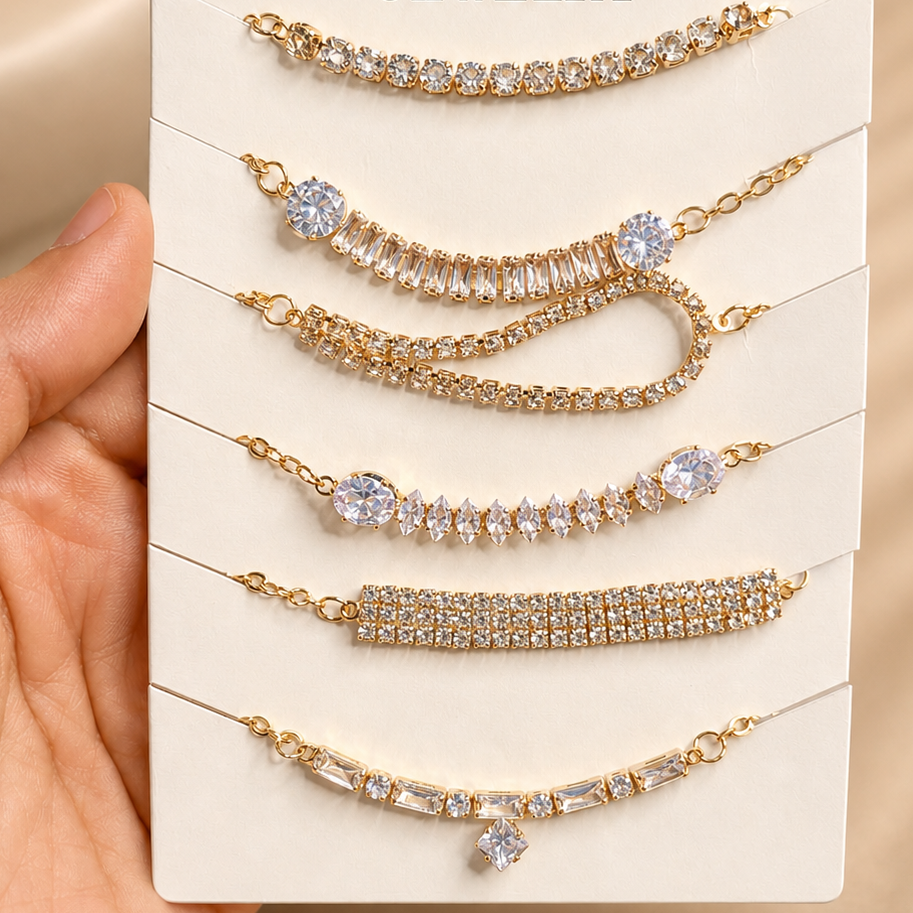 Gold Crystal Stone Bracelet - Set of 6