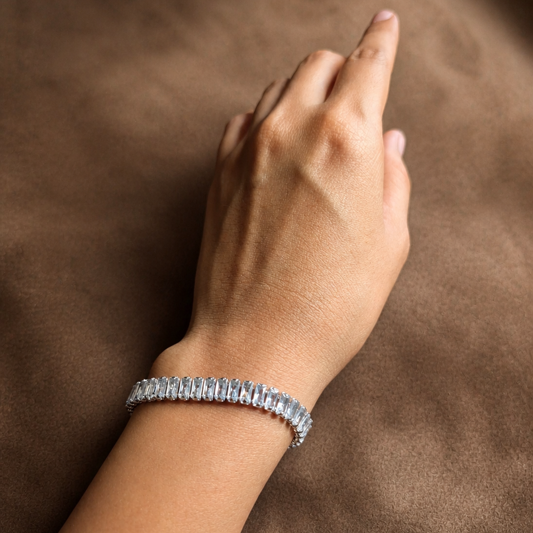 Silver Baguette Crystal Magnet Bracelet