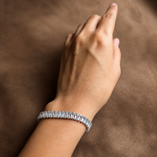 Silver Baguette Crystal Magnet Bracelet