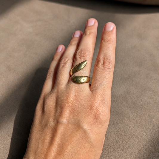 Gold Double Teardrop Bypass Ring