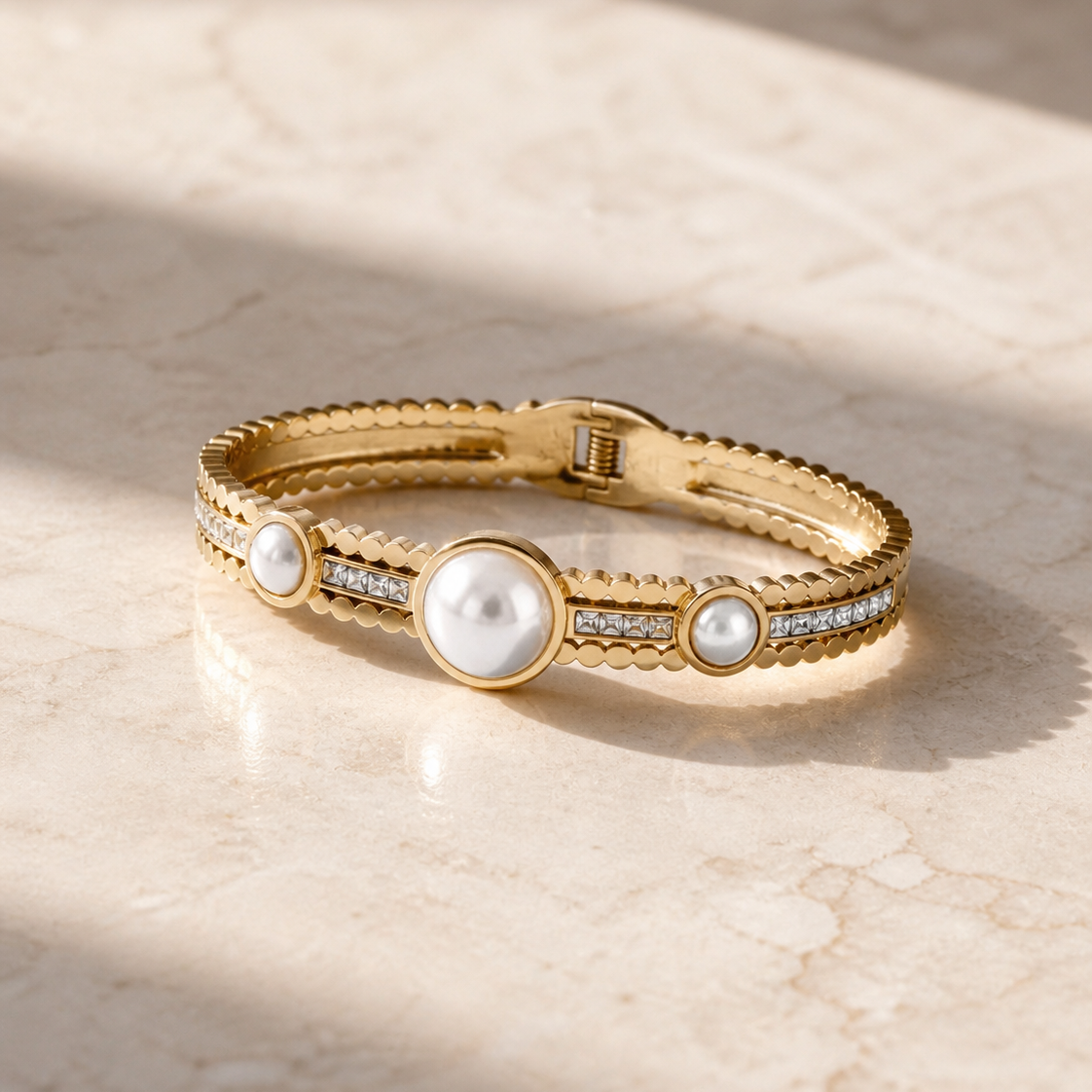 Pearl Gold Bangle Bracelet
