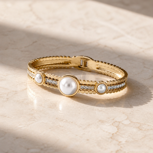 Pearl Gold Bangle Bracelet