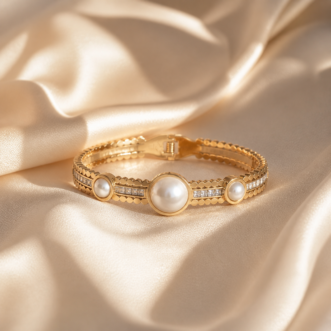 Pearl Gold Bangle Bracelet