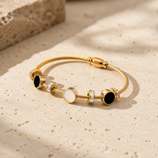 Gold Crystal Black and White Bangle Bracelet