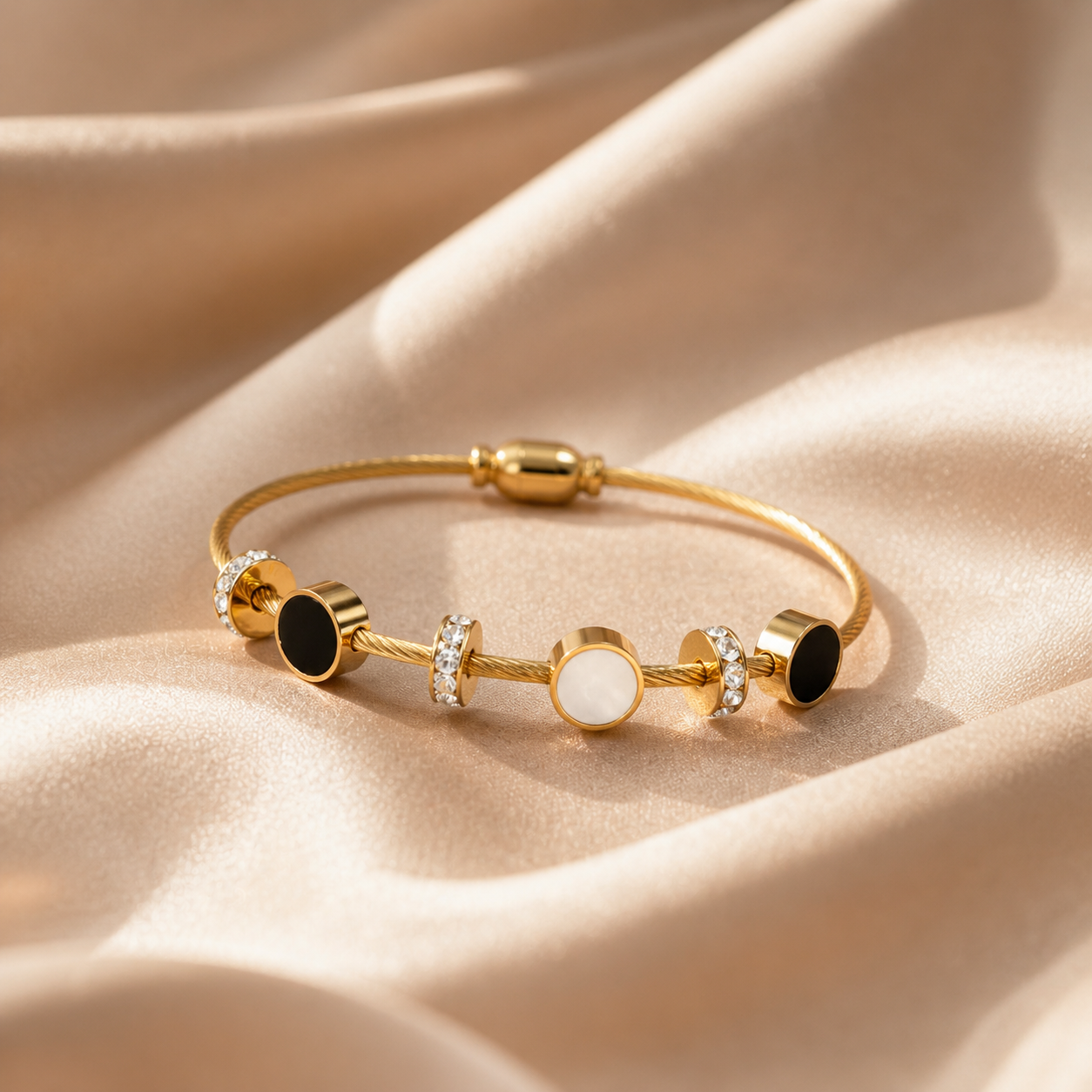 Gold Crystal Black and White Bangle Bracelet