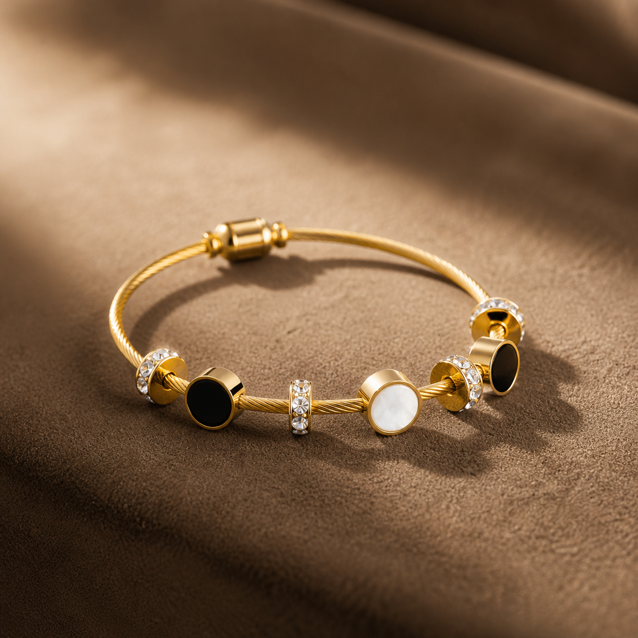 Gold Crystal Black and White Bangle Bracelet