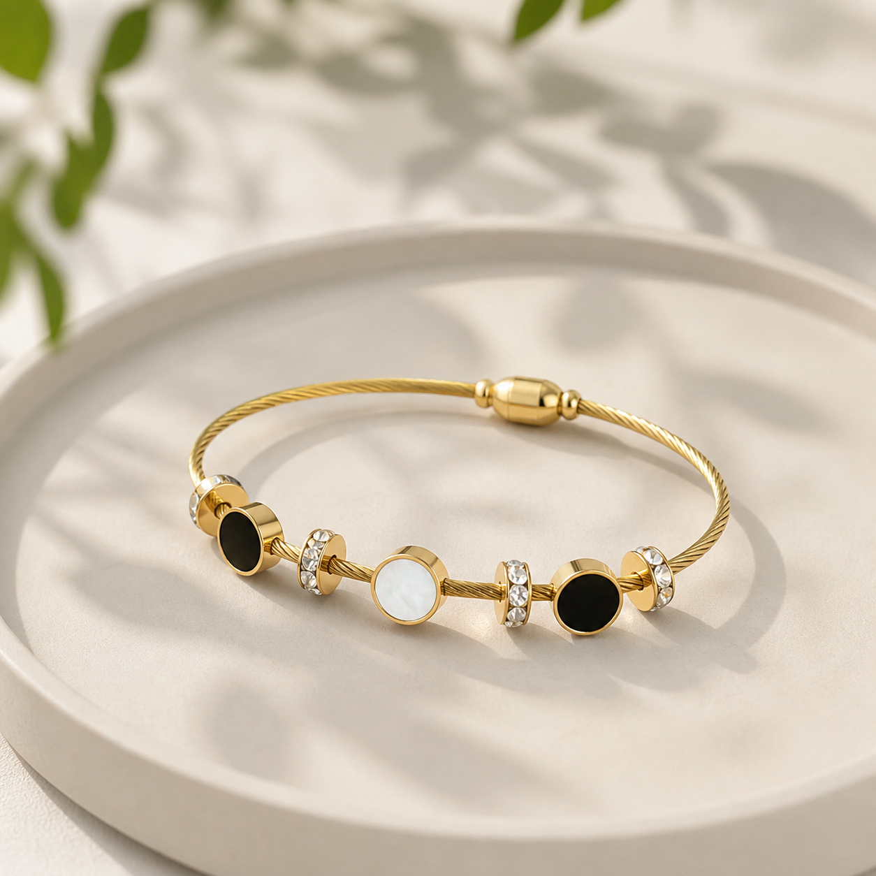 Gold Crystal Black and White Bangle Bracelet