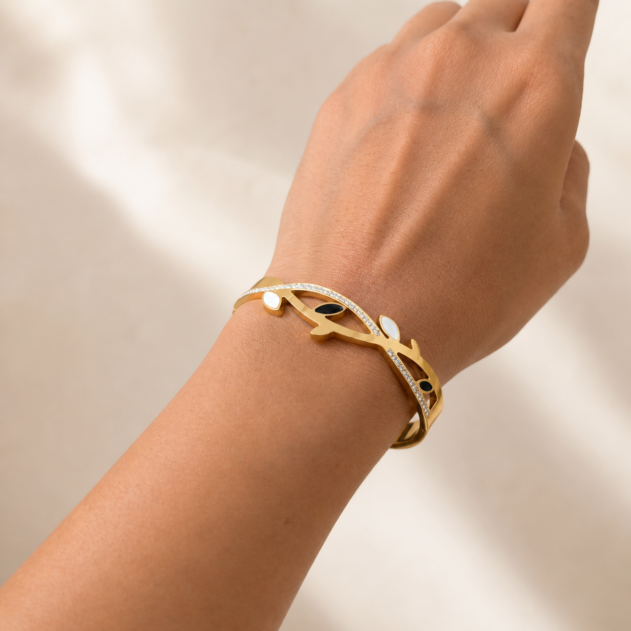 Gold Leaf Crystal Enamel Bangle Bracelet