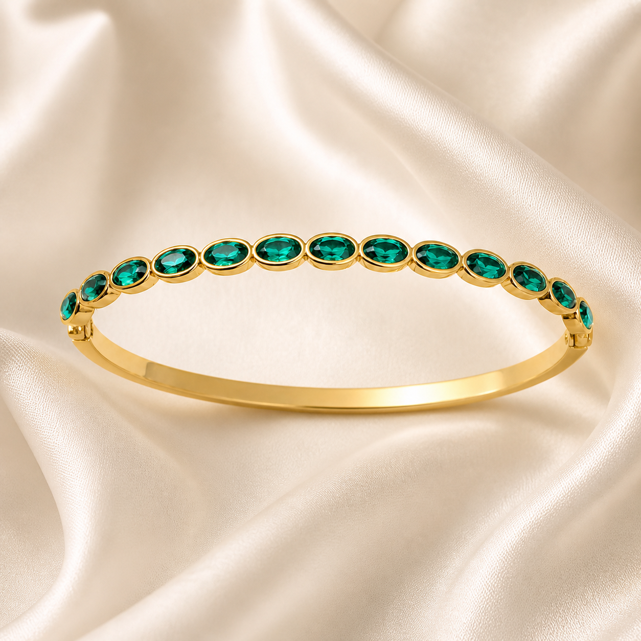 Emerald Green Crystal Gold Bangle Bracelet