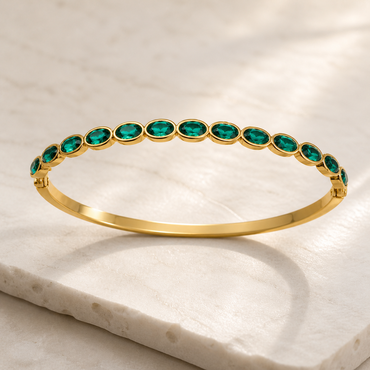 Emerald Green Crystal Gold Bangle Bracelet