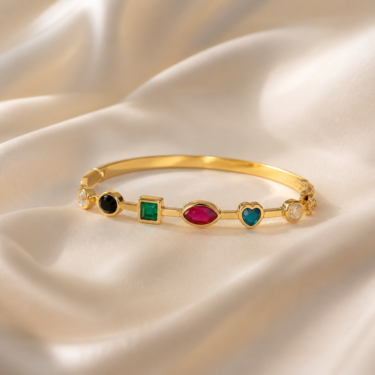 Multicolour Gemstone Gold Bangle Bracelet