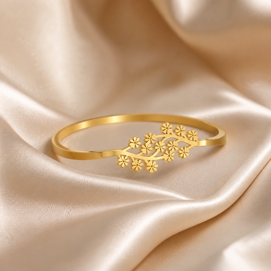 Gold Cherry Blossom Bangle Bracelet